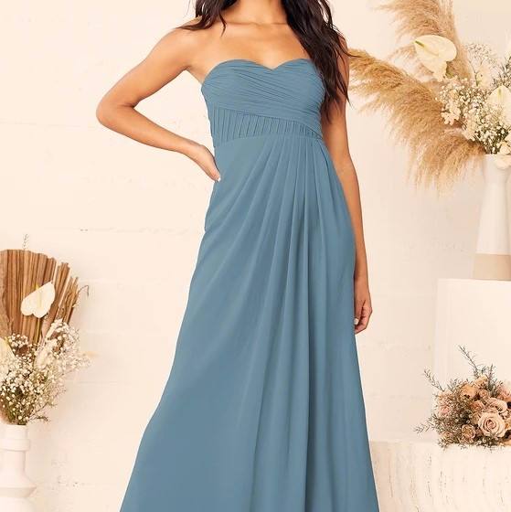 Lulus With All My Heart Slate Blue Pleated Strapless Maxi Dress