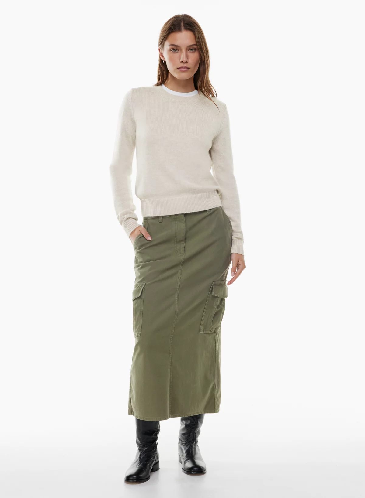 Cargo Skirt + Crew-Neck Knit