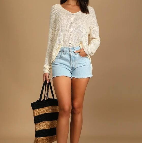 Cream Loose Knit Sweater Top