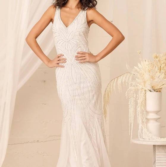 Lulus Make Them Marvel White Beaded Mermaid Maxi Dress