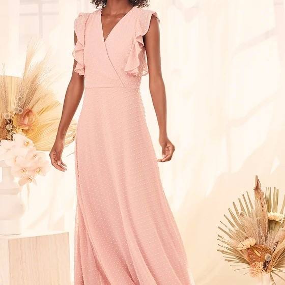 Lulus Sweetest Forever Rose Swiss Dot Surplice Ruffled Maxi Dress