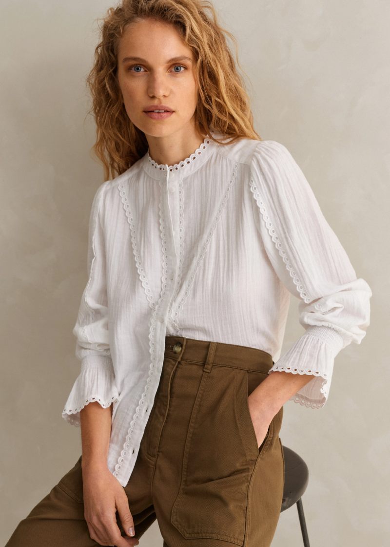 ME+EM Cheesecloth Broderie Trim Blouse