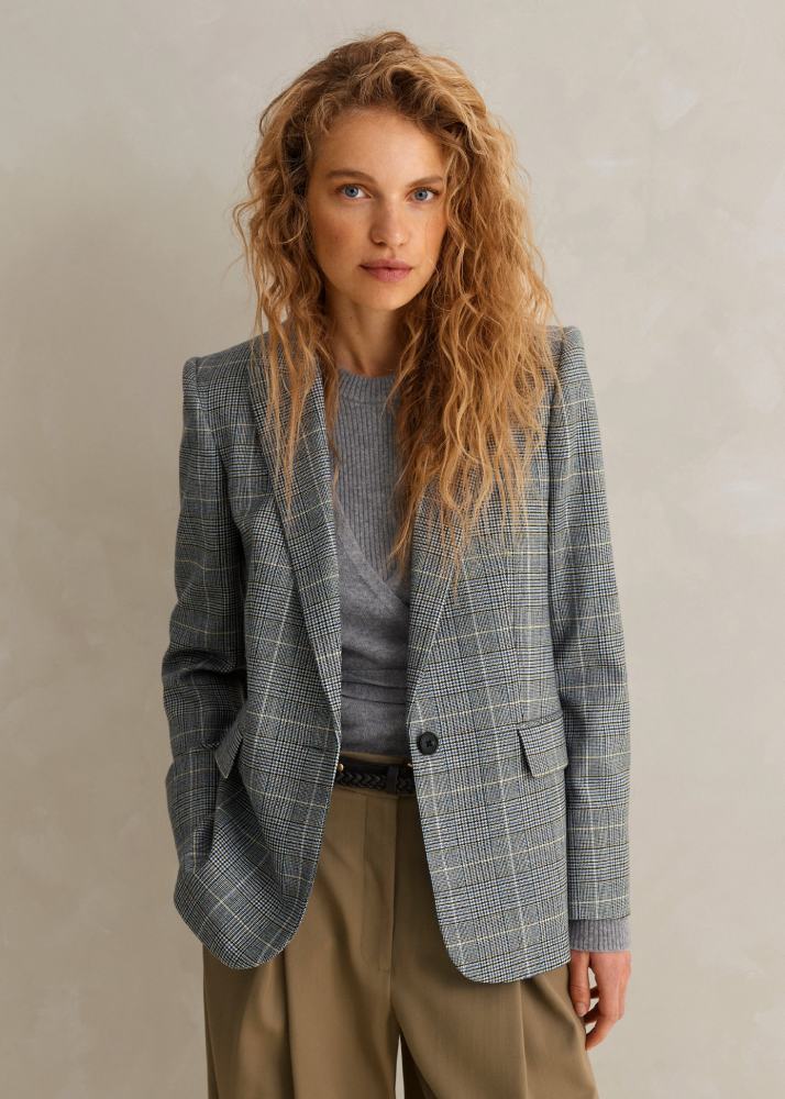 ME+EM Wool Check Boyfriend Blazer