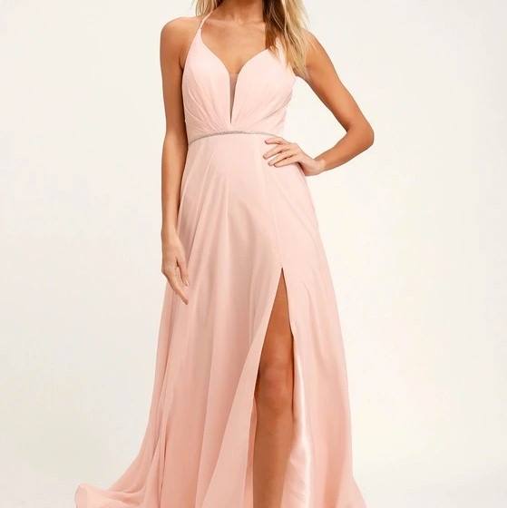 Lulus She’s Gorgeous Blush Pink Lace-Up Rhinestone Maxi Dress